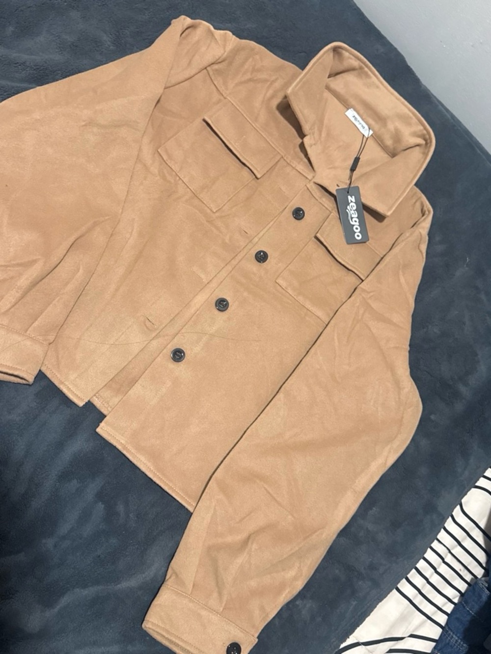 Amazon Men's Light Brown Button-Front Shirt Jacket